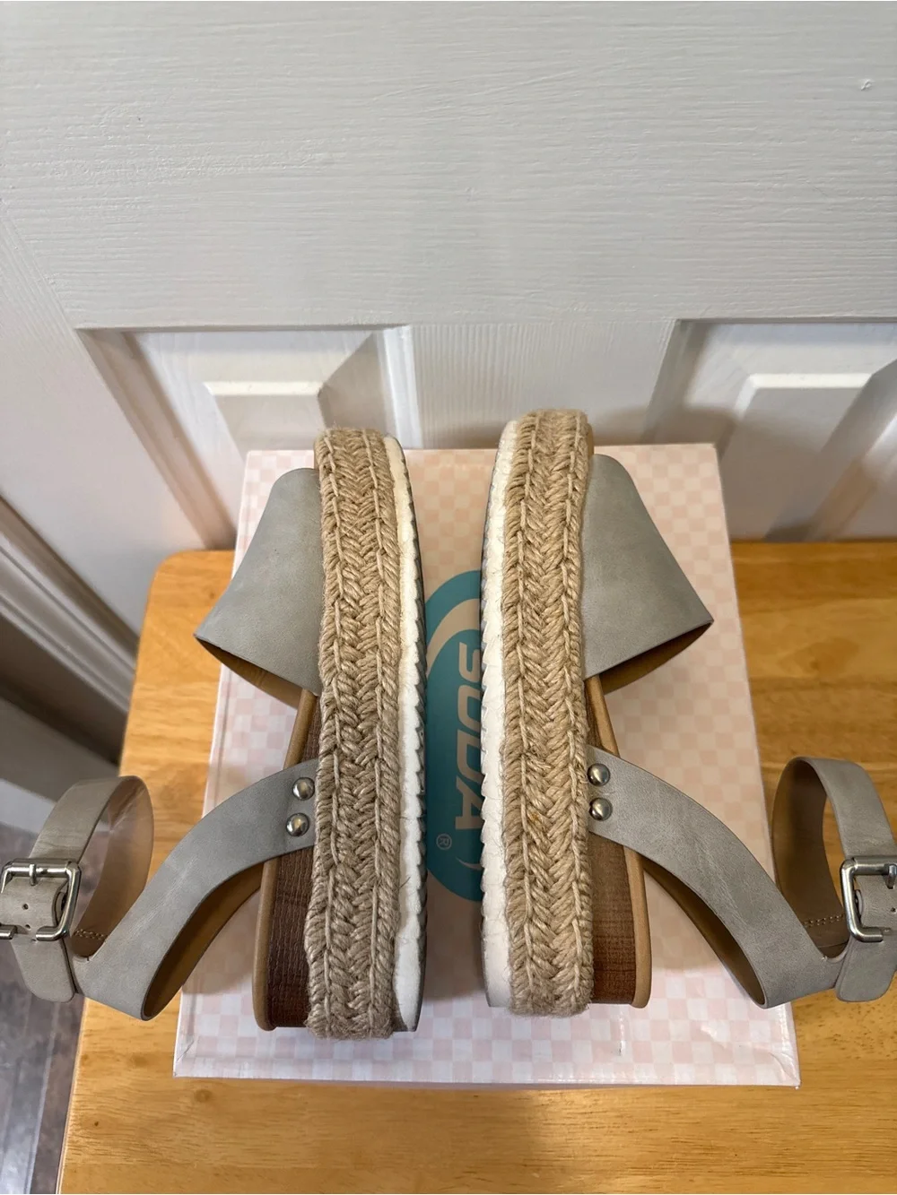 Soda Grey Ankle-Strap Espadrille Platform Sandals
